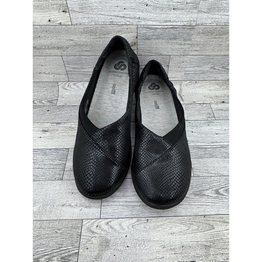 Clarks Cloudsteppers Sillian Tino Black Snakeskin Loafers Women Sz 7.5M